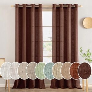 MIULEE CHOCOLATE BROWN LINEN CURTAINS 52x90 SEMI SHEER 2 PANELS NEW